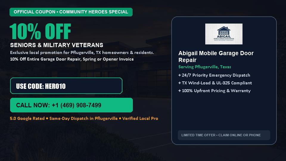 Abigail Mobile Garage Door Repair 10% OFF Seniors & Military Veterans